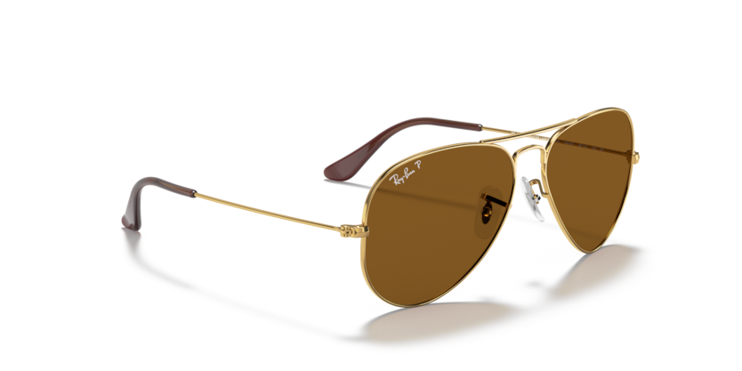 Ray-Ban Aviator Large Metal RB3025 Sunglasses angle view - Colour: Arista Gold - Lens: Brown Polarised - Media: Original Ray-Ban Polarised