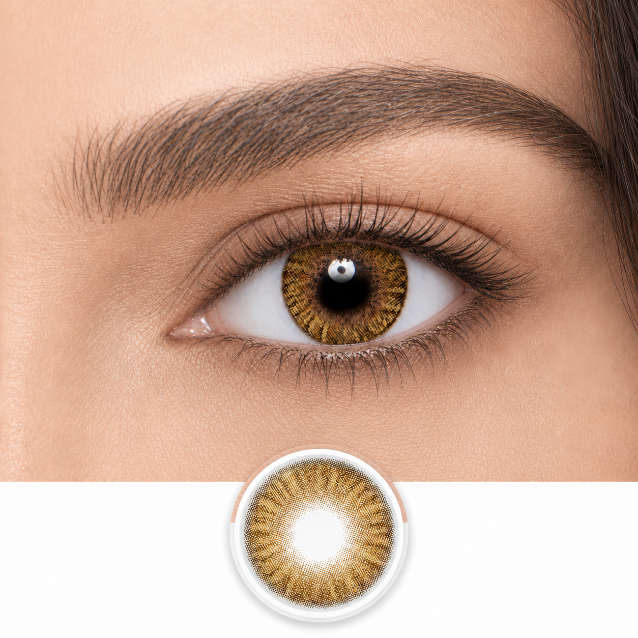 FreshLook One-Day Pure Hazel contact lens on eye