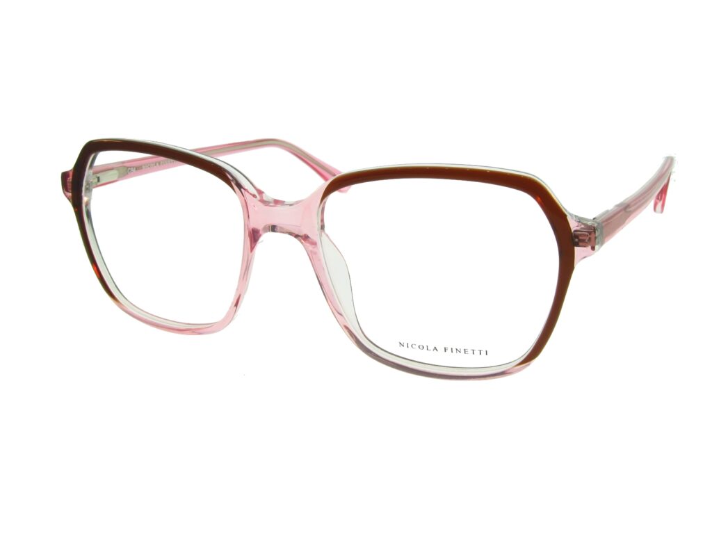 Nicola Finetti 950 Crystal Pink & Brown angled view showing temples
