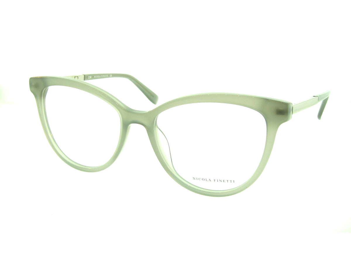 Nicola Finetti 910 Crystal Sage optical frame, three-quarter view