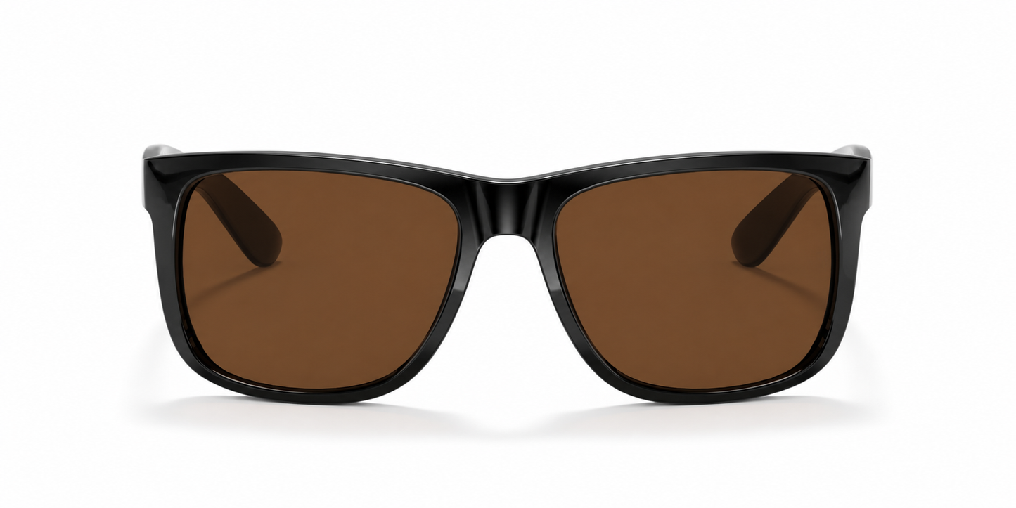 Ray-Ban Justin RB4165 Sunglasses front view - Colour: Black - Lens: Brown solid tint - Media: Custom Polarised Brown solid tint