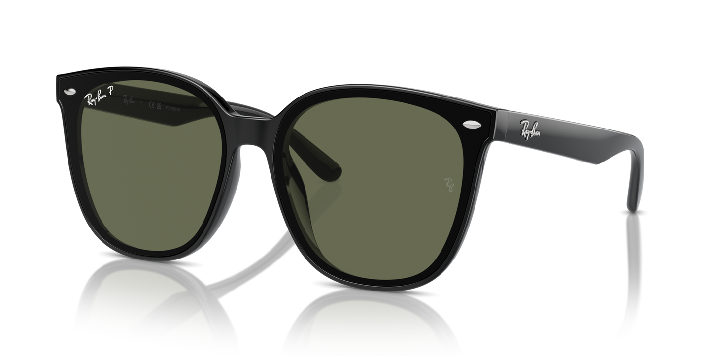 Ray-Ban RB4423D Low Bridge Fit Sunglasses angle view - Colour: Polished Black / Dark Green Polarised