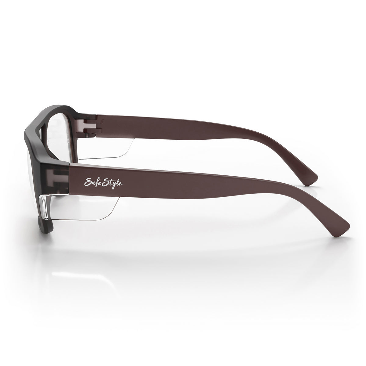 SafeStyle Skylines prescription safety glasses in Chocolate — side view