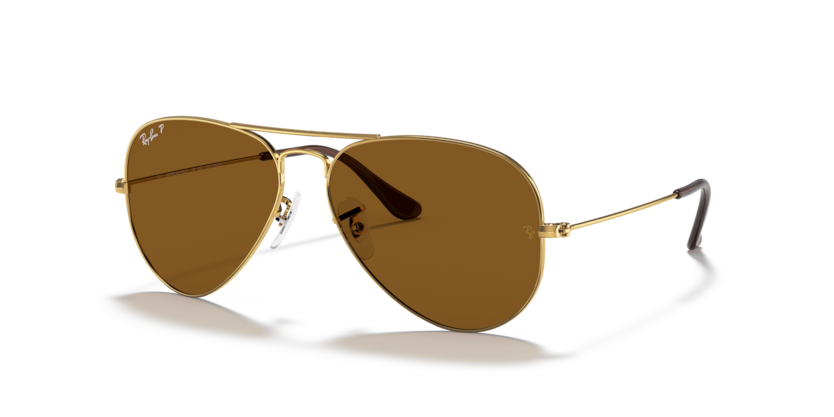 Ray-Ban Aviator Large Metal RB3025 Sunglasses front angle view - Colour: Arista Gold - Lens: Brown Polarised - Media: Original Ray-Ban Polarised