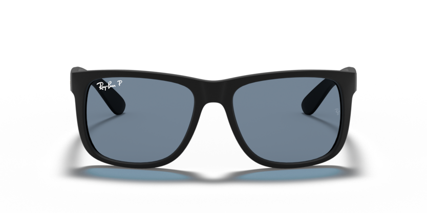 Ray-Ban Justin RB4165 Sunglasses front view - Colour: Matte Black - Lens: Dark Blue Polarised - Media: Original Ray-Ban Polarised