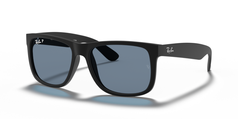 Ray-Ban Justin RB4165 Sunglasses front angle view - Colour: Matte Black - Lens: Dark Blue Polarised - Media: Original Ray-Ban Polarised