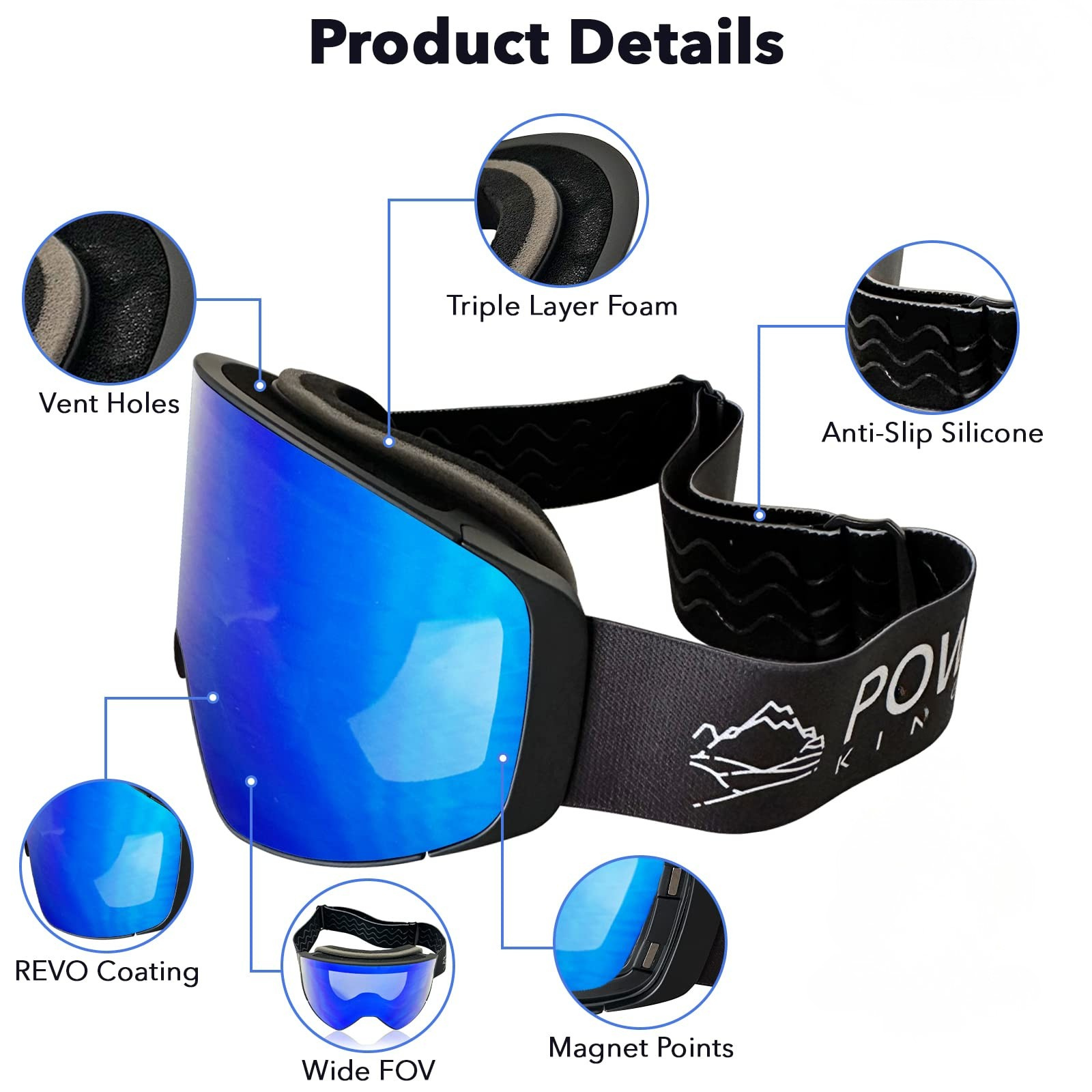 Powder King Magnetic Ski & Snowboard Goggles (2 lenses) eyewear - side view