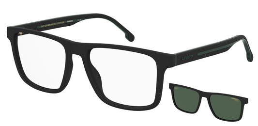 Carrera CA 8061/CS/PAT Black Green optical frame and detached green polarised clip-on angled view