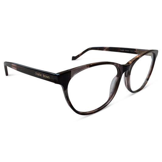 Charlie Brown 4377 Black Brown optical frame, three-quarter view
