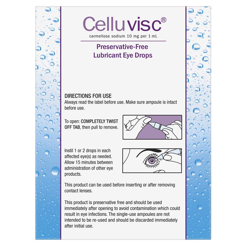 Celluvisc Preservative-Free Eye Drops 30 x 0.4mL rear packaging information