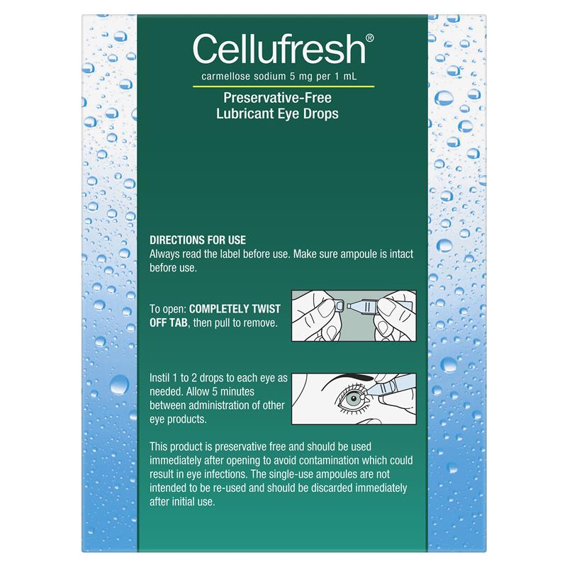 Cellufresh Preservative-Free Eye Drops 30 x 0.4mL rear packaging information