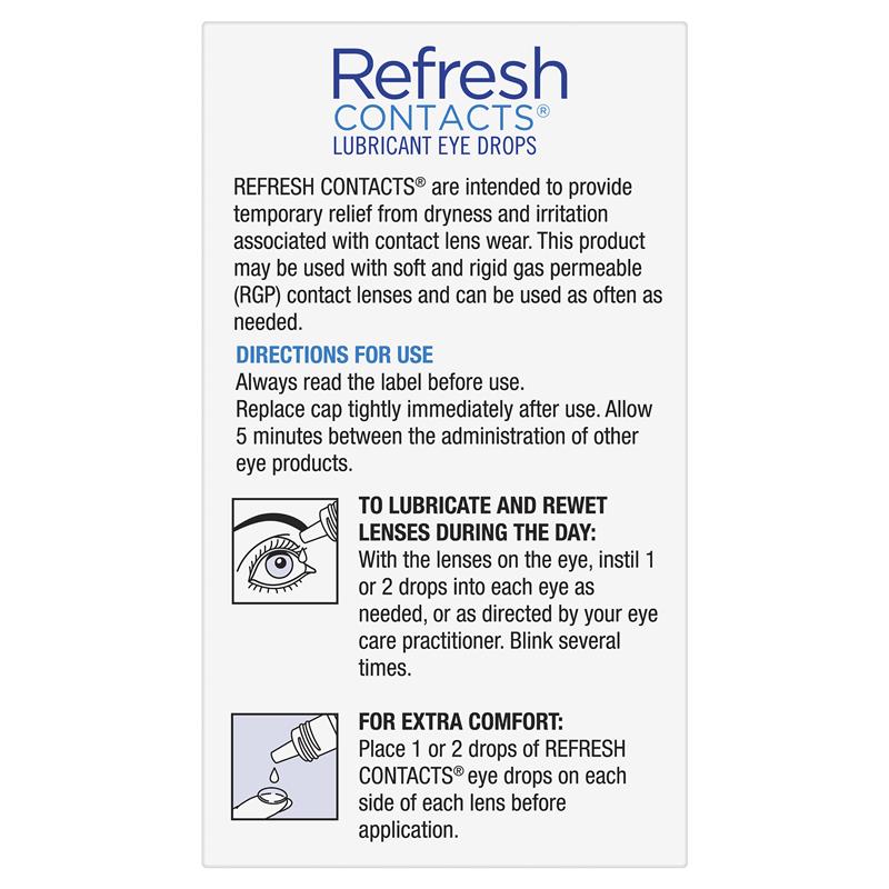 Refresh Contacts Eye Drops 15mL rear packaging information