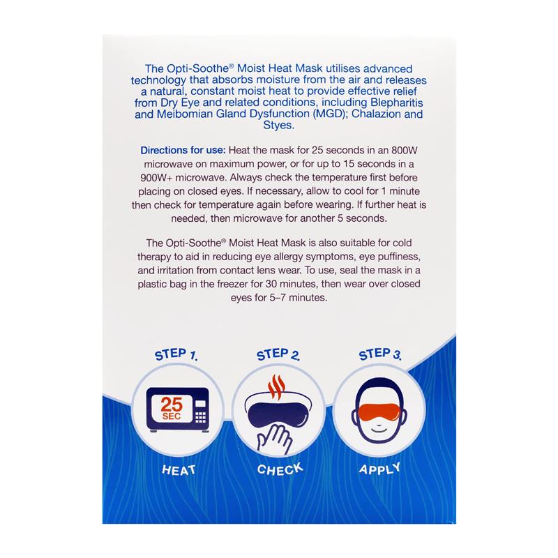 Opti-Soothe Moist Heat Mask rear packaging information