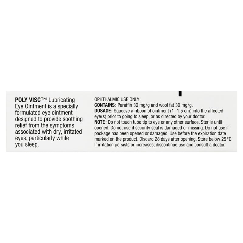 Poly Visc Lubricating Eye Ointment 3.5g rear packaging information