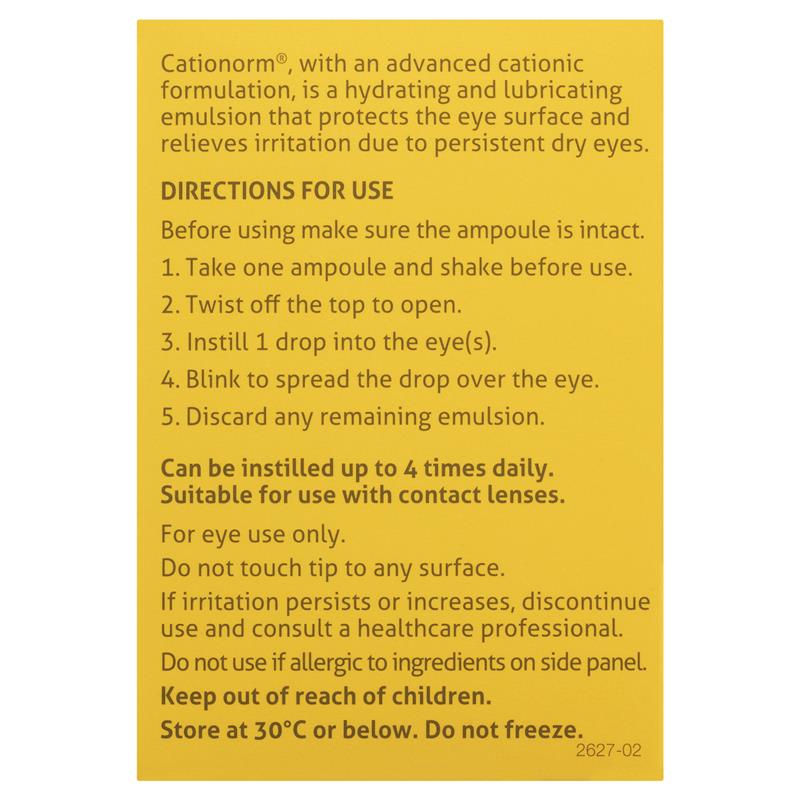 Cationorm UD Eye Drop Emulsion 30 x 0.4mL rear packaging information