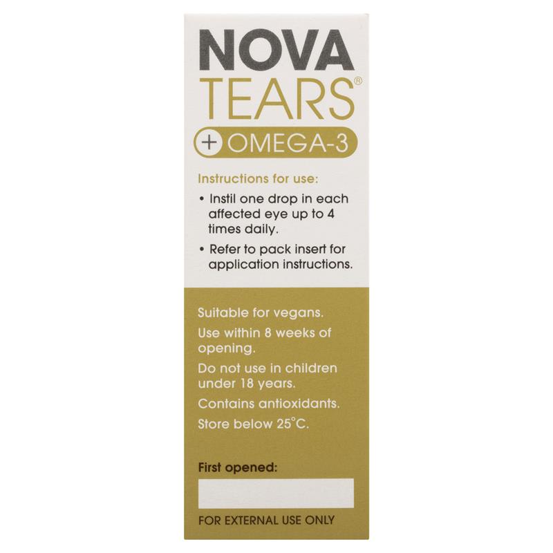 NovaTears + Omega-3 Eye Drops 3mL rear packaging information