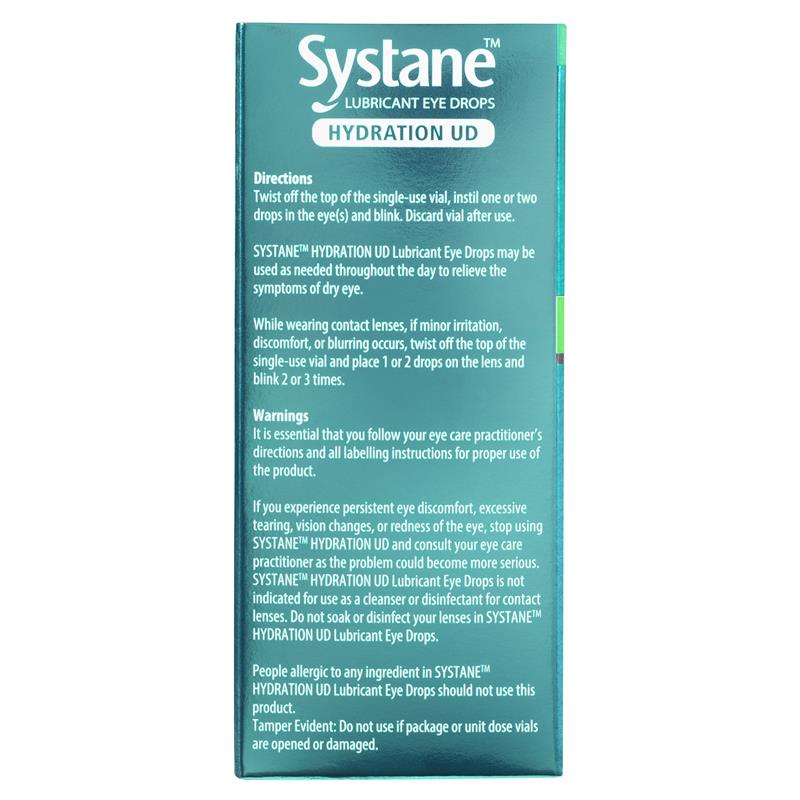 Systane Hydration UD Preservative-Free Lubricant Eye Drops 30 x 0.7mL rear packaging information
