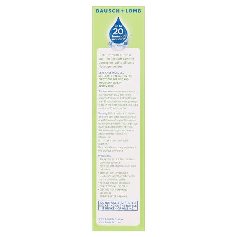 Biotrue Multi-Purpose Solution Travel Pack 60mL rear packaging information