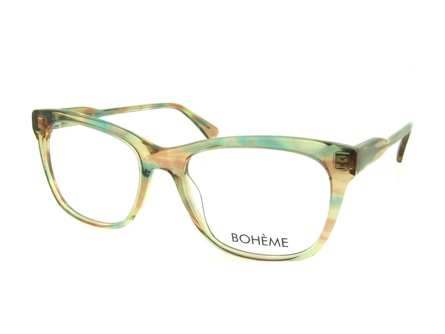 Bohème 1838 Crystal Salmon & Aqua angled view showing temples