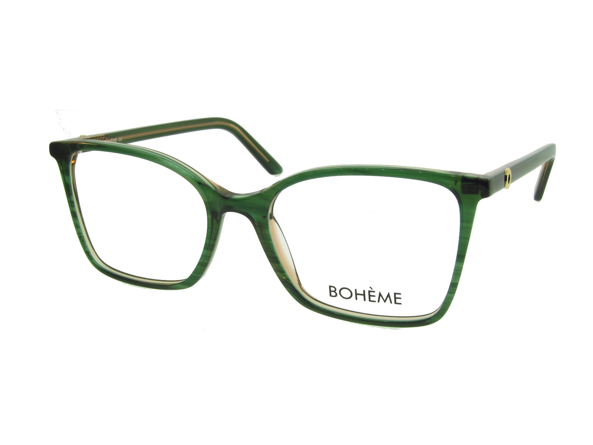 Bohème 1846 Crystal Pine Green angled view showing temples