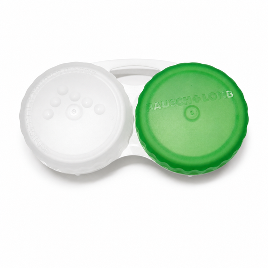 Bausch + Lomb contact lens case with green and white lids
