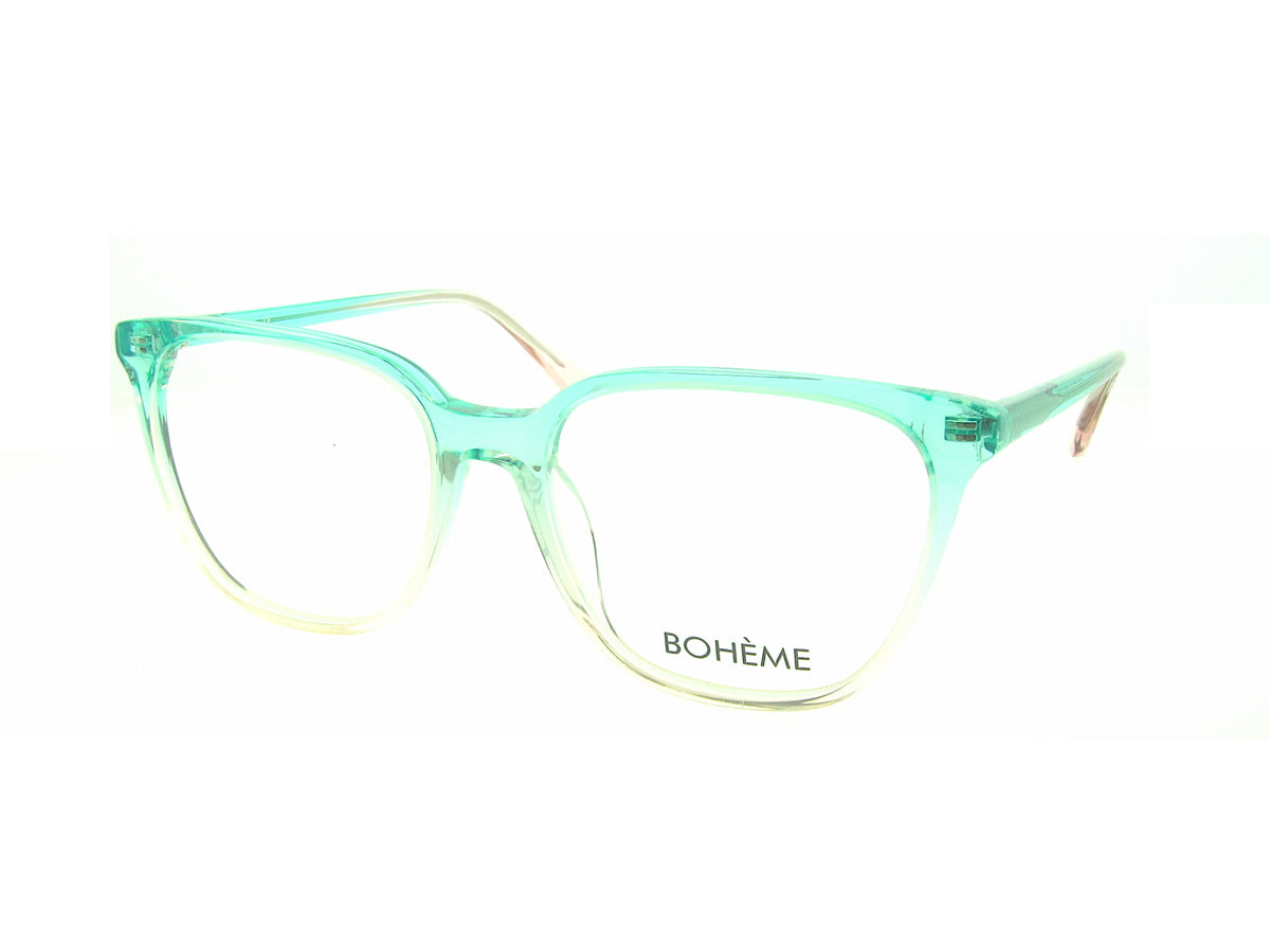 Bohème 1816 Teal Fade optical frame, three-quarter view