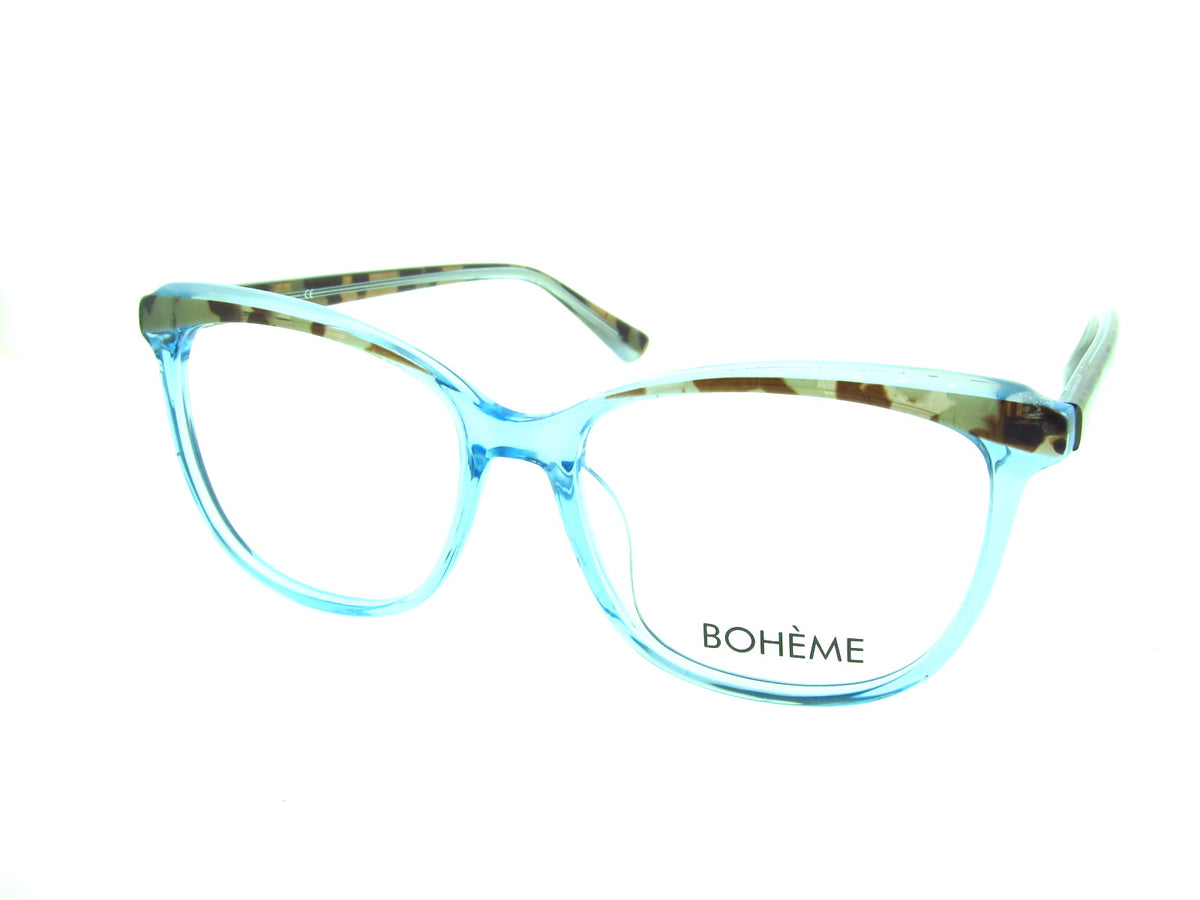 Bohème 1825 Crystal Aqua & Tortoise optical frame, three-quarter view