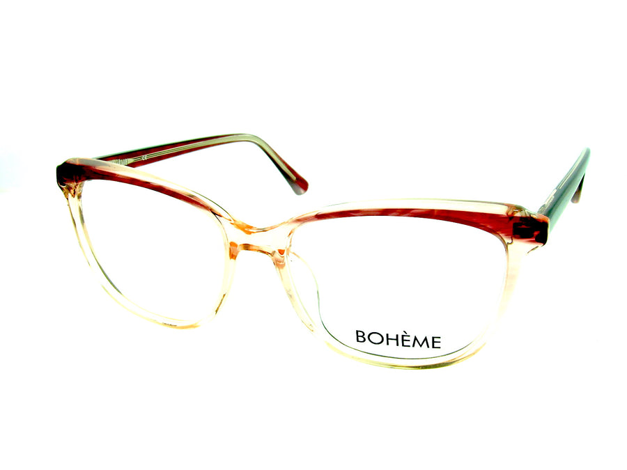 Bohème 1825 Crystal Peach & Red optical frame, three-quarter view