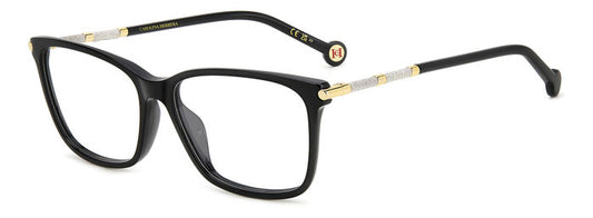 Carolina Herrera HER 0199/G Black Gold angled view showing temples