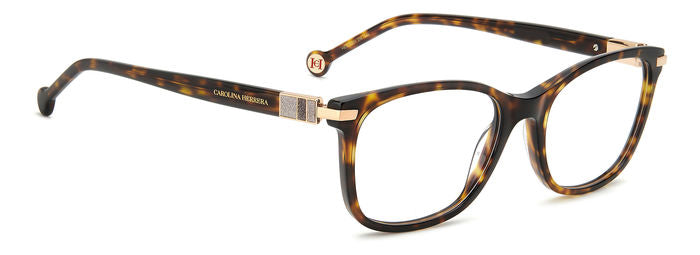 Carolina Herrera HER 0201 Havana Gold angled view showing temples