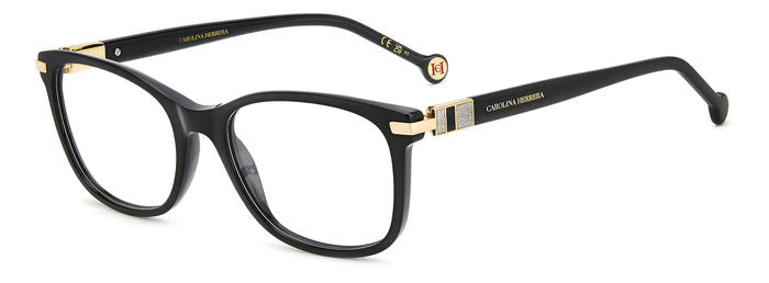 Carolina Herrera HER 0201 Black Gold angled view showing temples