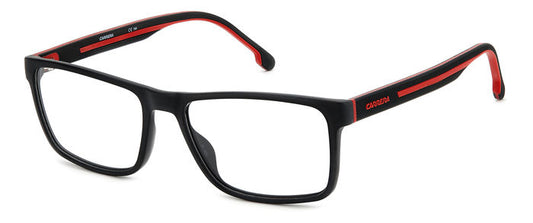 Carrera 8885 Matte Black Red angled view showing temples