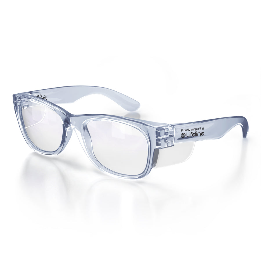 SafeStyle Classics prescription safety glasses in Blue — angle view