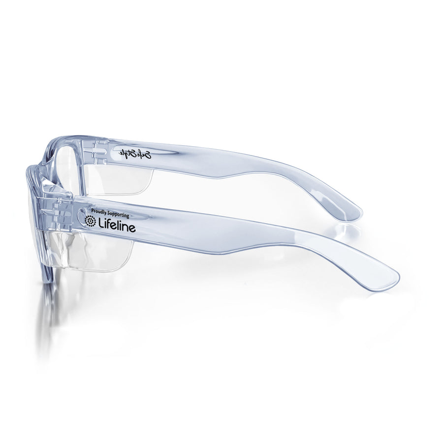SafeStyle Classics prescription safety glasses in Blue — side view