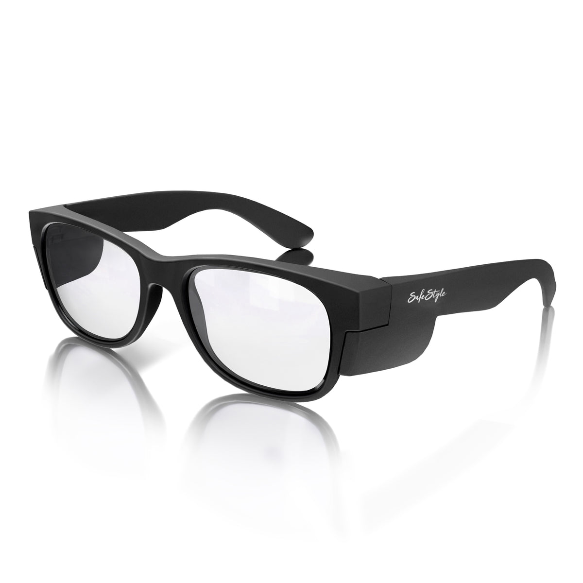 SafeStyle Classics prescription safety glasses in Matte Black — angle view