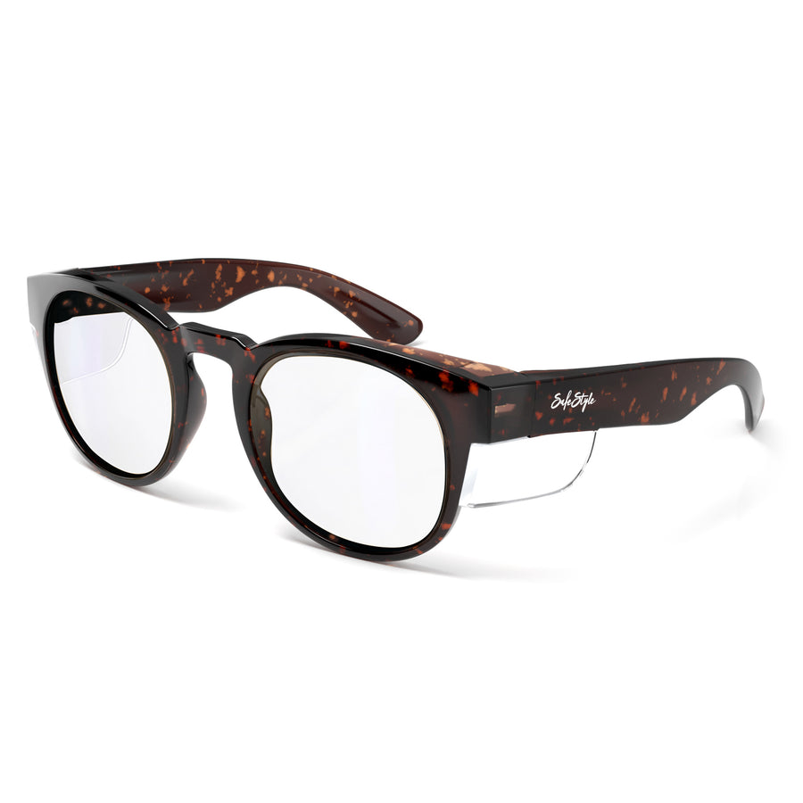 SafeStyle Cruisers prescription safety glasses in Brown Tort — angle view