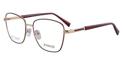 Evoque 8255 Gold / Wine optical frame, three-quarter view
