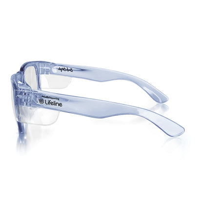SafeStyle Fusions prescription safety glasses in Blue — side view