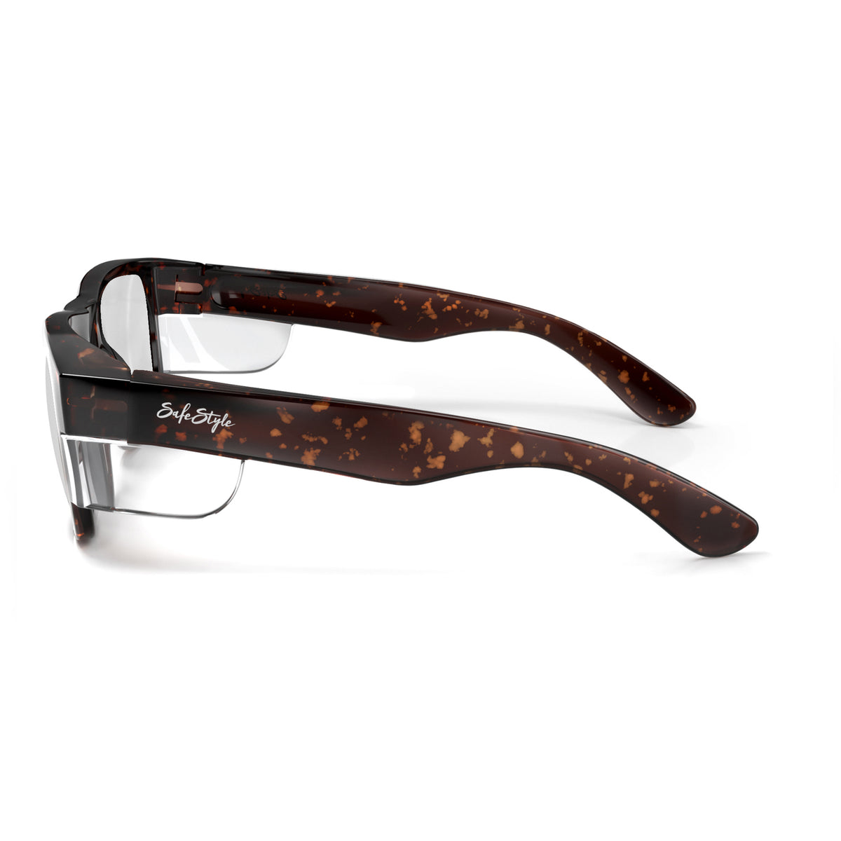 SafeStyle Fusions prescription safety glasses in Brown Tort — side view