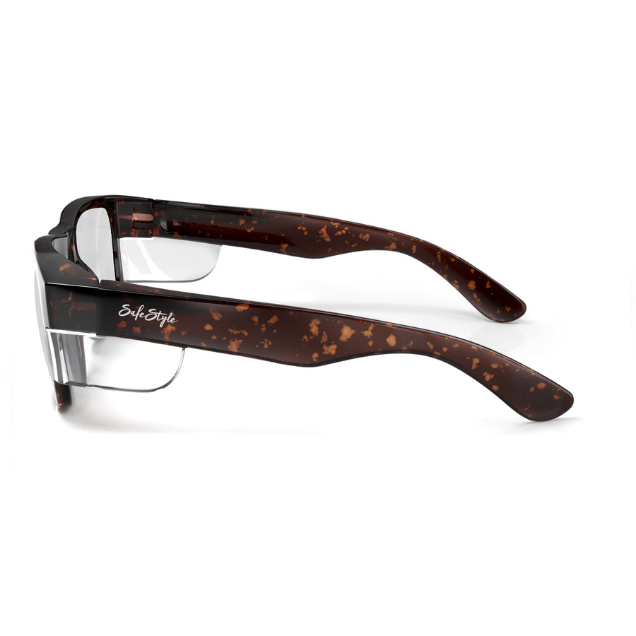SafeStyle Fusions prescription safety glasses in Brown Tort — side view
