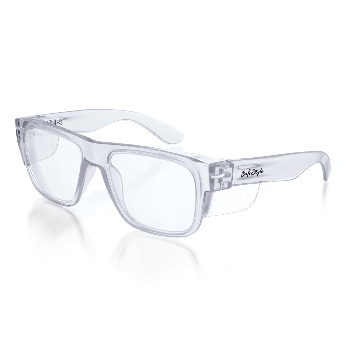 SafeStyle Fusions prescription safety glasses in Clear — angle view