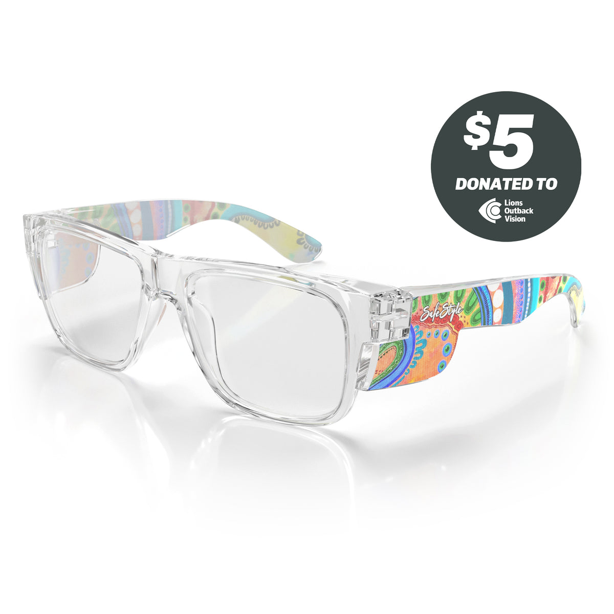 SafeStyle Fusions prescription safety glasses in Clear Art Series V3 — angle view