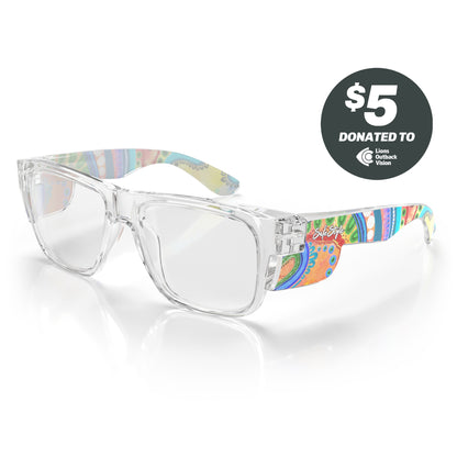 SafeStyle Fusions prescription safety glasses in Clear Art Series V3 — angle view