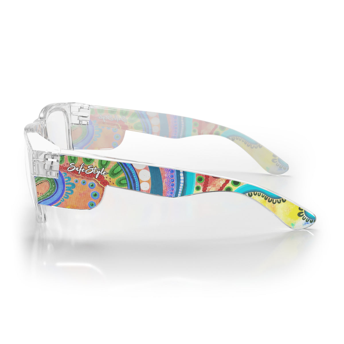 SafeStyle Fusions prescription safety glasses in Clear Art Series V3 — side view