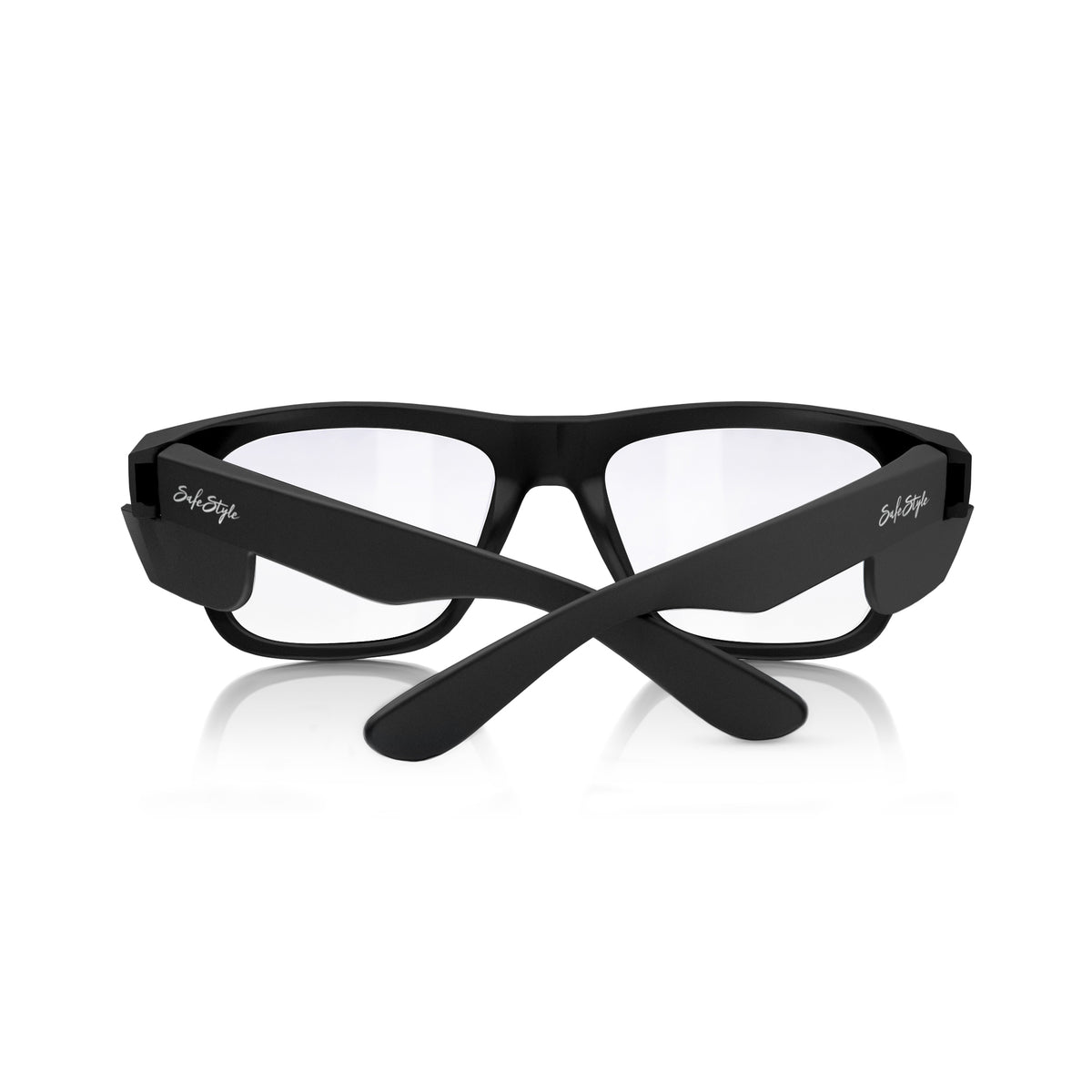 SafeStyle Fusions prescription safety glasses in Matte Black — back view