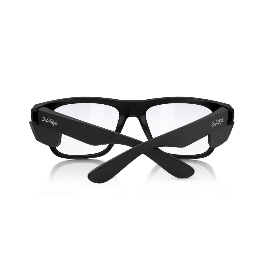 SafeStyle Fusions prescription safety glasses in Matte Black — back view