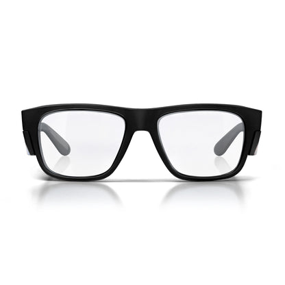 SafeStyle Fusions prescription safety glasses in Matte Black Art Series V3 — front view