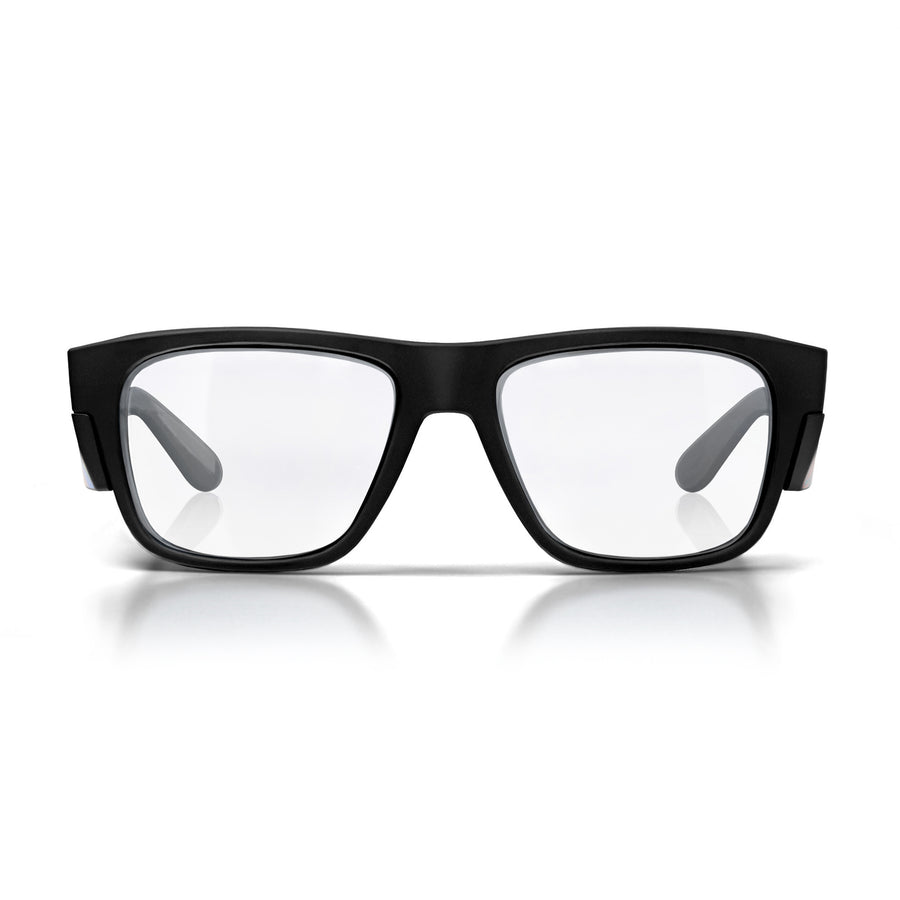 SafeStyle Fusions prescription safety glasses in Matte Black Art Series V3 — front view