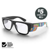 SafeStyle Fusions prescription safety glasses in Matte Black Art Series V3 — angle view