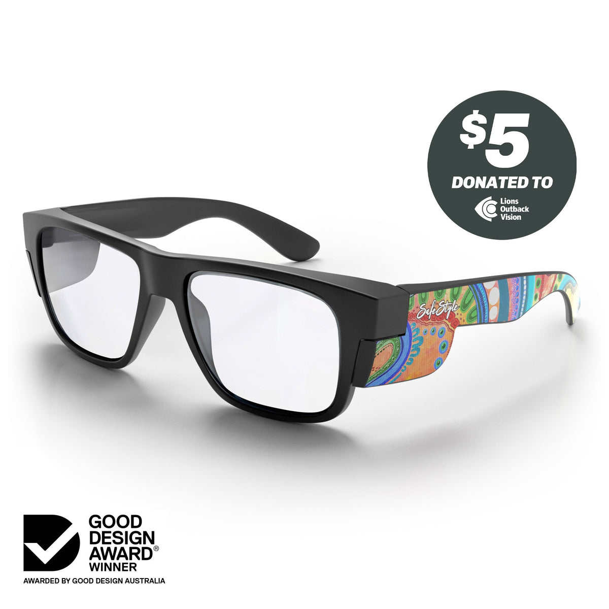 SafeStyle Fusions prescription safety glasses in Matte Black Art Series V3 — angle view